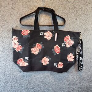 Victoria's‎ Secret Floral Tote Bag Black Carryall Purse NWT
